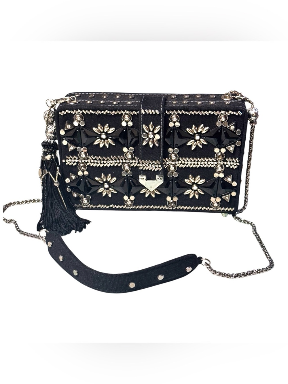 Mary Frances Black/Silver ‘Stud Finder’ Studded Clutch w/Shoulder Strap 17-298